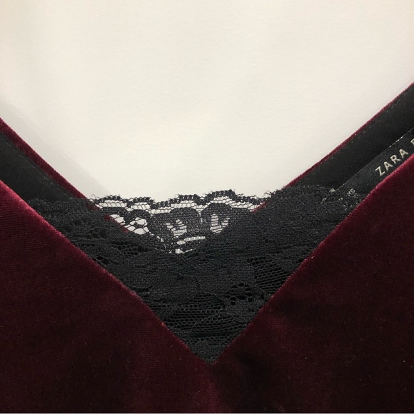 Zara Basic Collection, wine red velour like top with braided straps. XS. - Picture 3 of 9